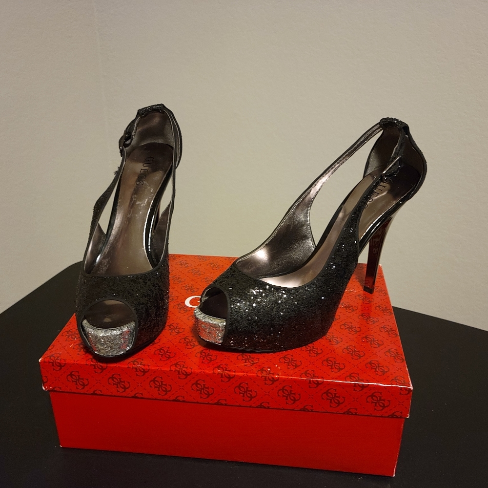 Guess, 9.5 Black, glittery  5" heels